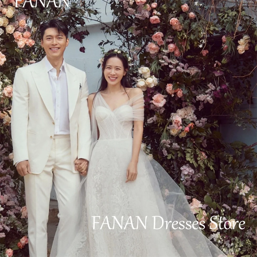 FANAN Korea A-Line One-Shoulder Lace Wedding Dresses 웨딩드레스 Ivory Customized Elegant Tulle Custom Made Bride Gowns Plus Size