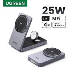 UGREEN MFi 3-in-1 15W MAX Magnetic Wireless Charger Stand Qi2 Total 25W Charging For iPhone 16 17 Pro Apple Watch For MagSafe