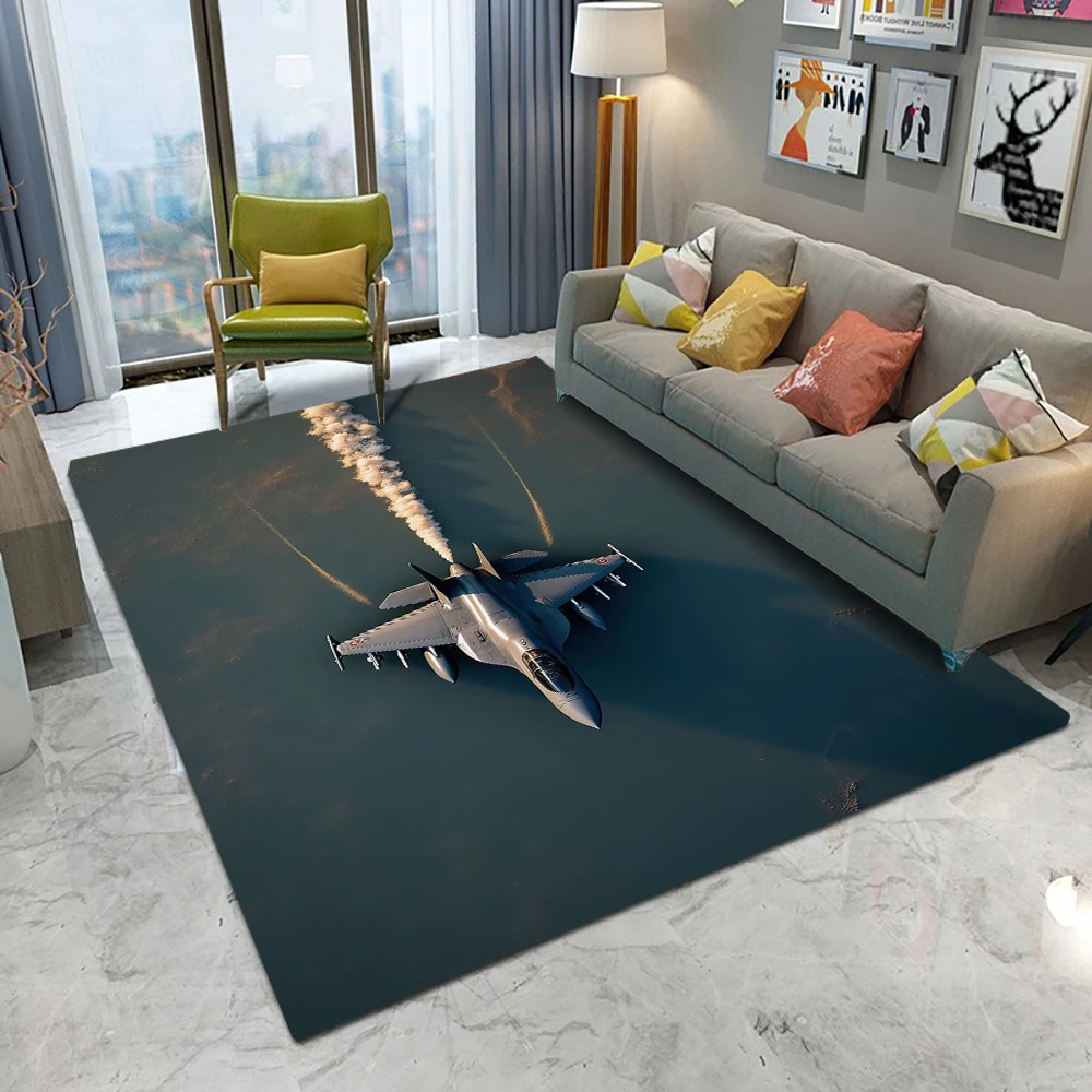 Carpet with Fighter Jet Flying Posture Pattern Cool Appearance for Aviation Enthusiasts for Game Room Living Room Home Decor