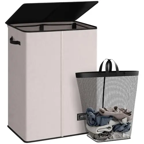 

Корзина для белья SOLEDI с крышкой, 130 л, большая и высокая, складная, с мешком для съемного мешка, легко переносить