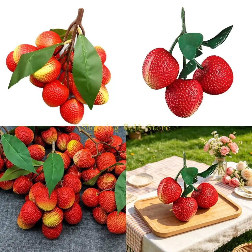 KX4B Simulation Litchi Realistic Artificial Lychee Fruit Ornament For Festival Party Decoration And Store Window Display