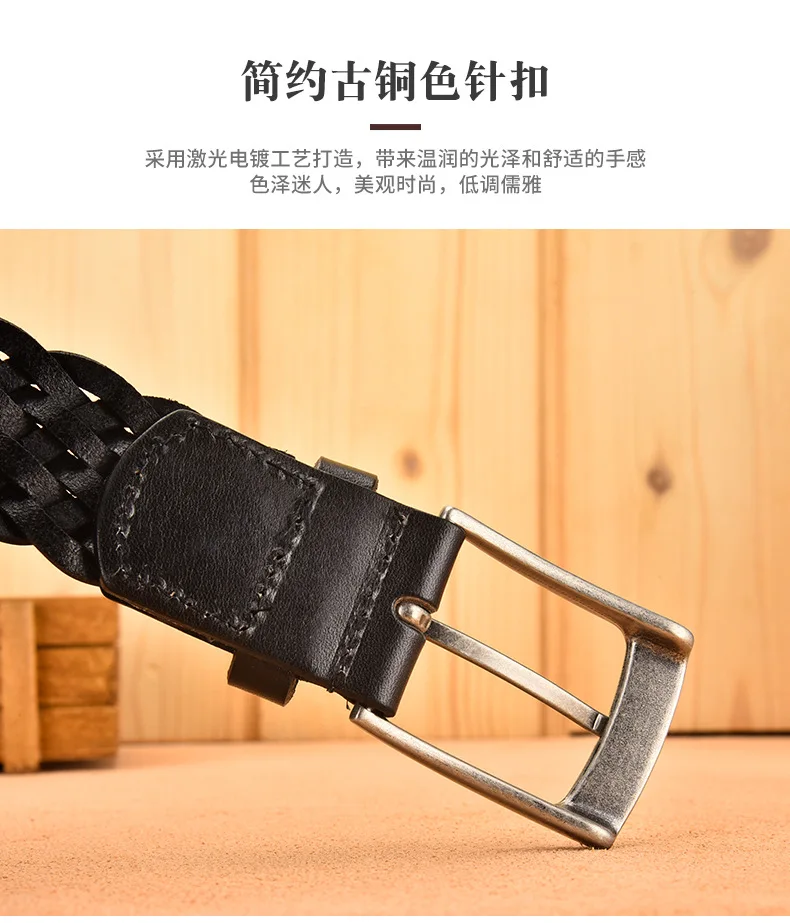 Männer echte Rindsleder Gürtel gewebte lässige Schnalle Schicht hohle hand gewebte Mode Paar personal isierte Student Luxus Jeans neues Design – Detail 9