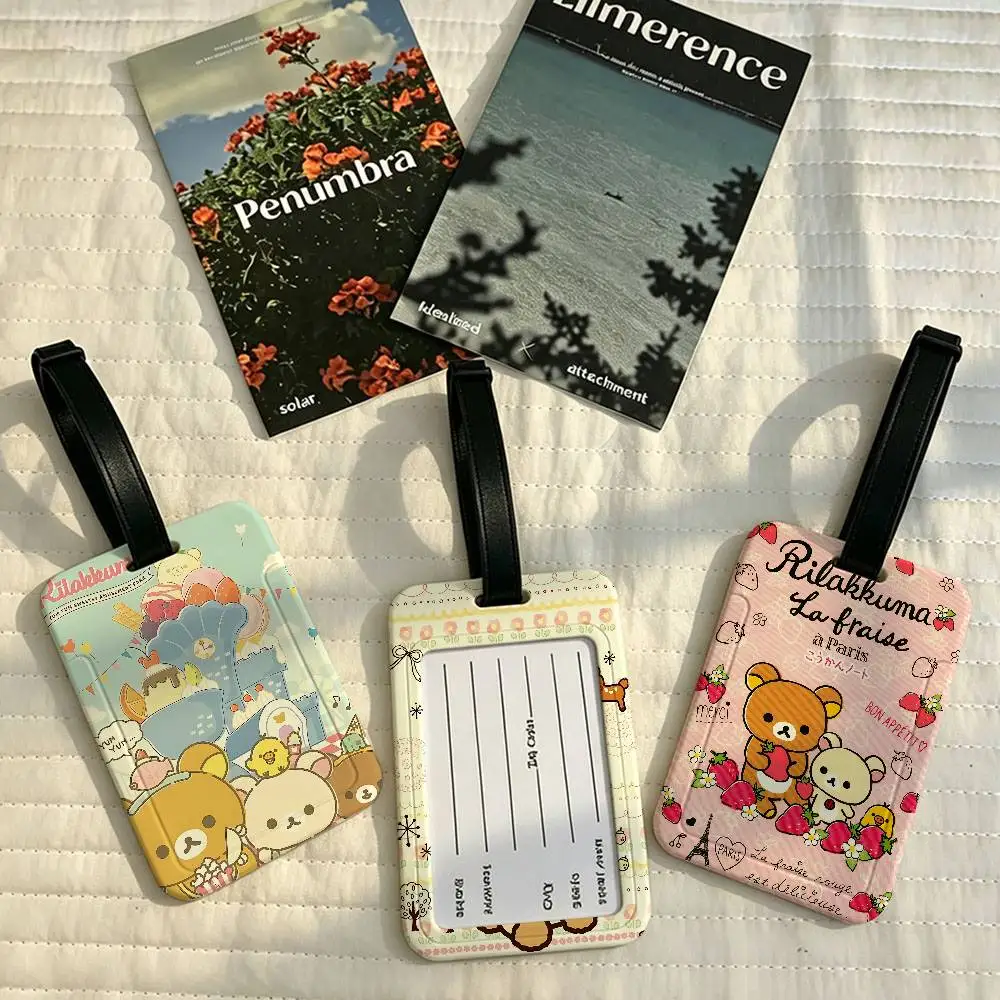 Cute Cartoon Rilakkuma Travel Suitcase Luggage Tag PVC Information Card Cover Anti lost Name Marker For Backpack Bag