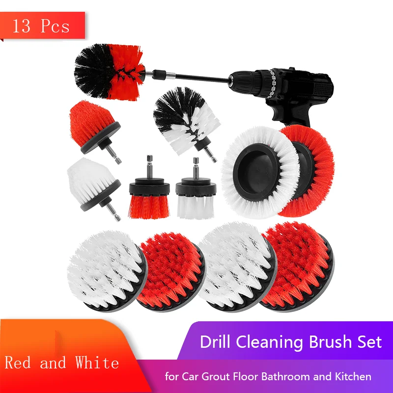 

13 Pcs Drill Cleaning Brush Set Power Cleaning Scrub Brush Kit with Extend Long Attachment for Car Grout Floor Bathroom