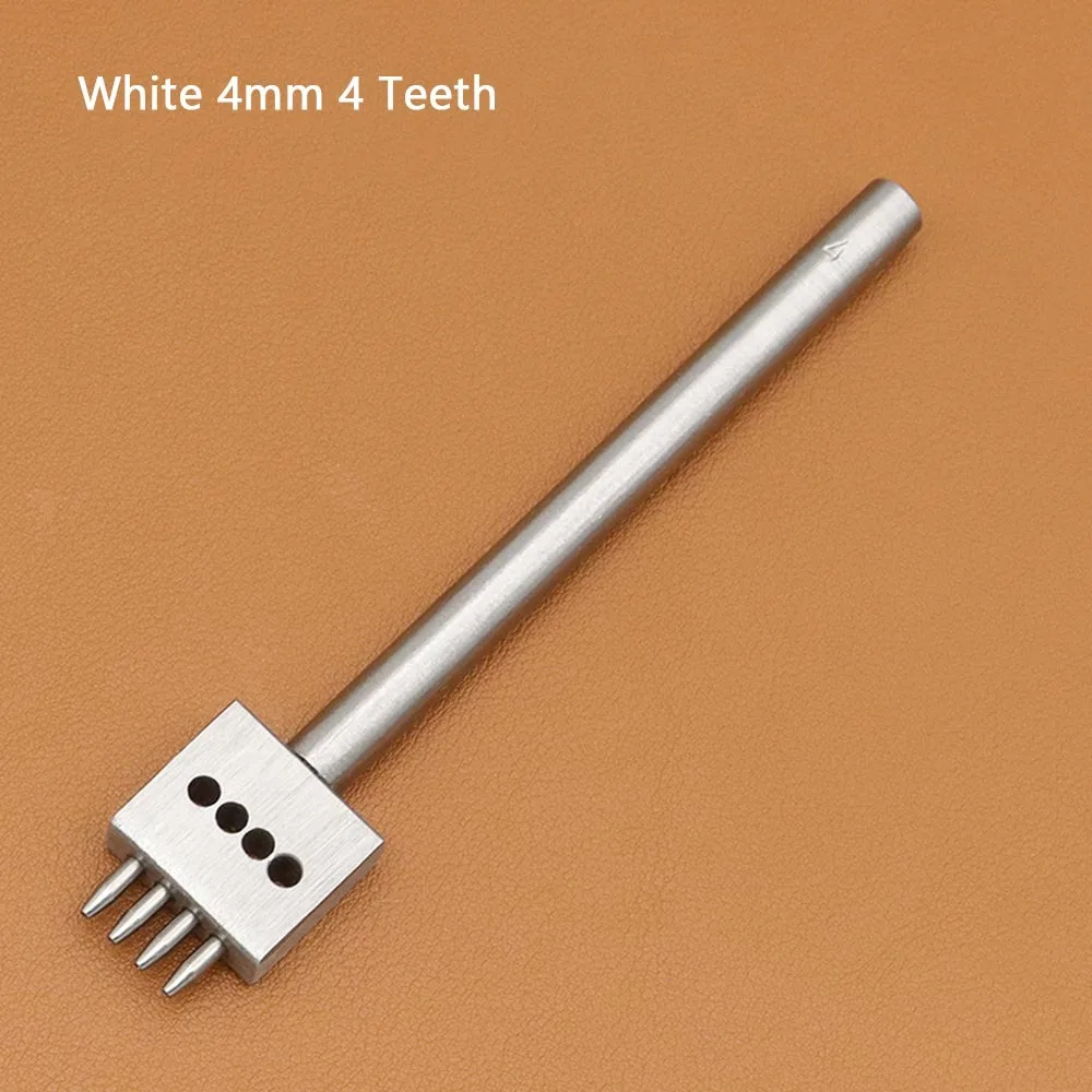1Pcs Durable 2/4/6Teeth Leather Punching Tool Manual Handmade Hole Punch Tool Hole Spacing Drilling Steel Round Punch Die Set