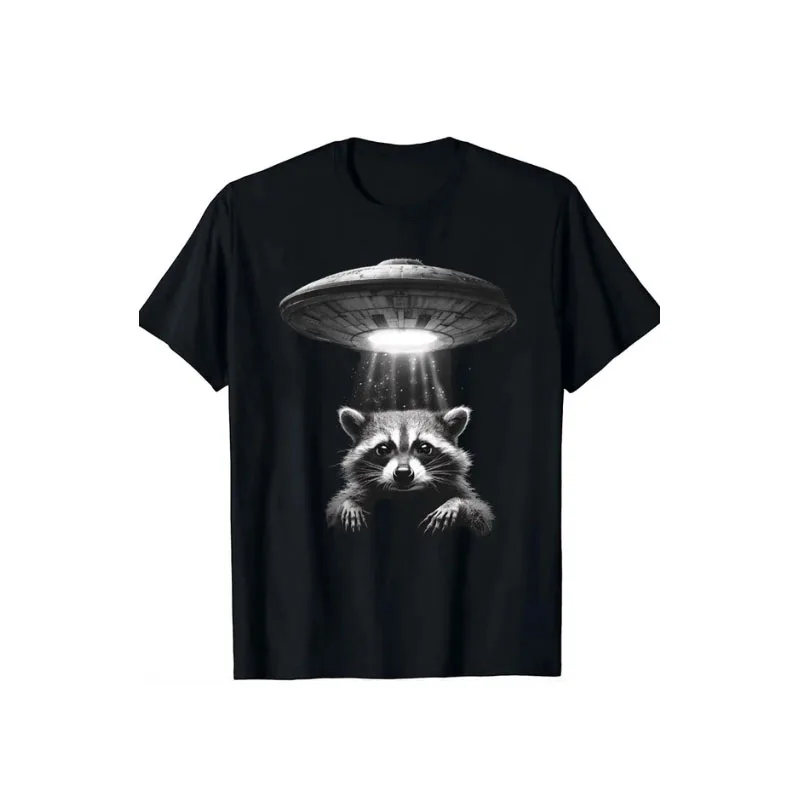 

Weird UFO Raccoon Alien T-Shirt Funny T-shirts Custom Printed Shirts Women Men Clothing Tops Tees