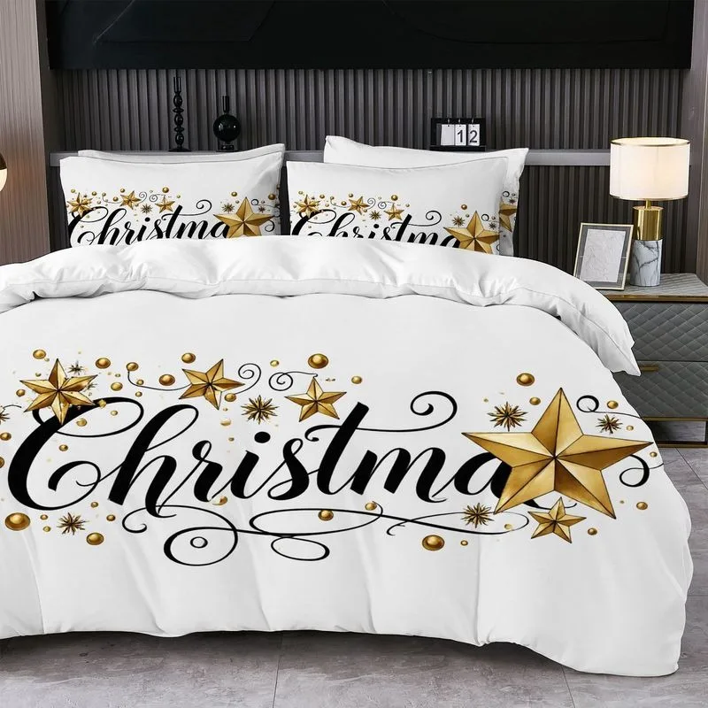 Brushed Printed Duvet Cover and Pillowcase Set (2pcs/3pcs) - Santa Claus Christmas Tree Christmas Theme Single/double Bedding.