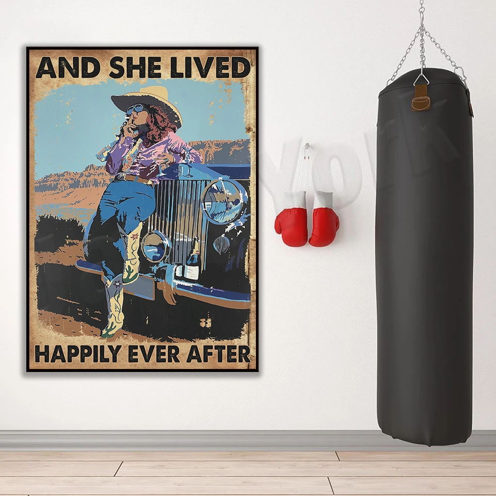 And She Lives Happily Ever After Poster, Travel Printable, Travel Travel Poster, Gift for Girls, Vintage Home Decor