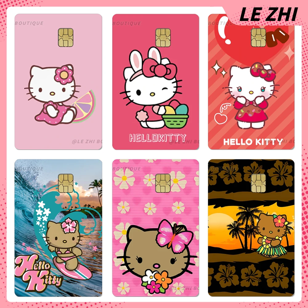 

Sweet Cool Sanrio Black Skin Hello Kitty Credit Card Stickers Pvc Waterproof Shining Rainbow Love Stars Protective Film Sticker
