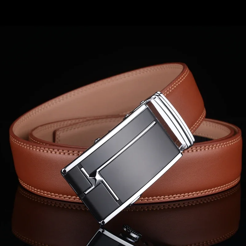Plyesxale Mens Belts Luxury Genuine Leather Brown Diamond Pattern Automatic Buckle Belt For Men Brand Formal Waist Strap G31