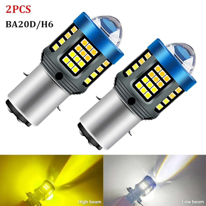 2Pcs H6 BA20D LED Motorcycle Light Bulb LED Fisheye Lens Dual Color White Yellow CSP Chip Motorbike Headlight Scooter Fog Lamp