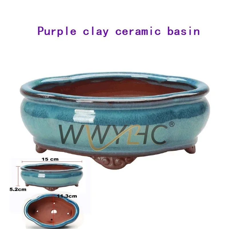Creative Chinese Style Purple Sand Ceramic Bonsai Pot Breathable Plant Planter for Home Office Decor