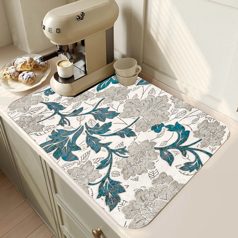 Kitchen Absorbent Mat Coffee Dish Drying Mat Antiskid Draining Drain Pad Bathroom Drain Pad Draining Absorbent Tableware Mat