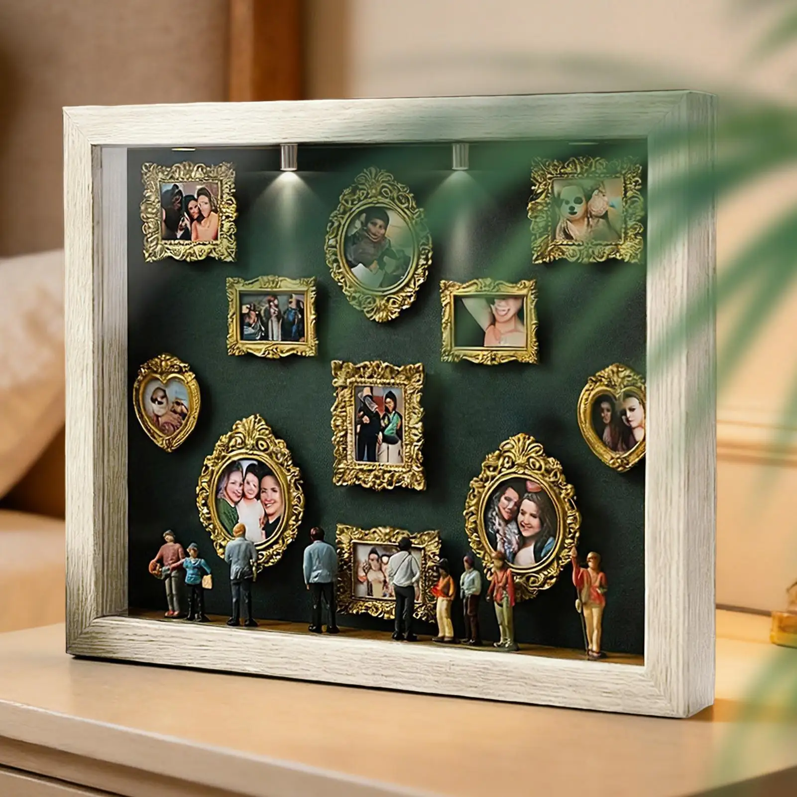 1pc MiniMuseum Silhouette Box Memory Photo Display Case With Light 11 Pieces Miniature Photo Frame With 8 Figurines For Home
