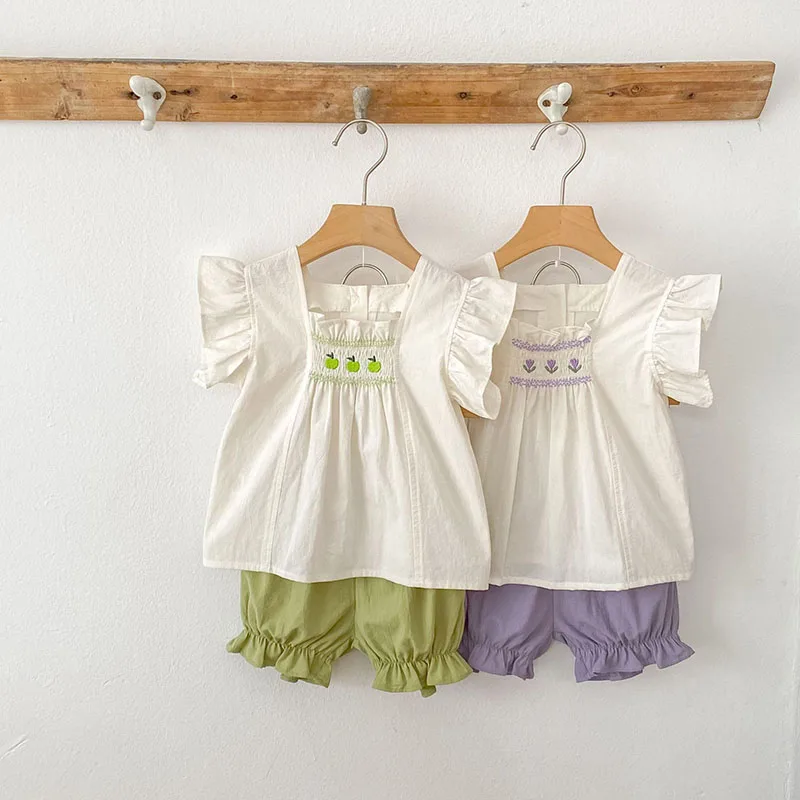 

2PCS Summer Little Baby Girls Clothes Set 0-24M Cute Embroidery Flower Girls Shirt +Shorts Toddler Thin Comfortable Outfit