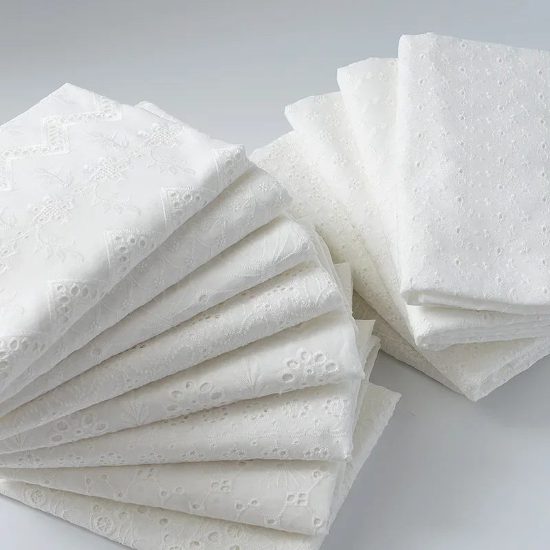 

100% Cotton Lace Embroidered Fabric Hollow Out Small Flower for Sewing Dress Clothes DIY Handmade Crafting Cloth