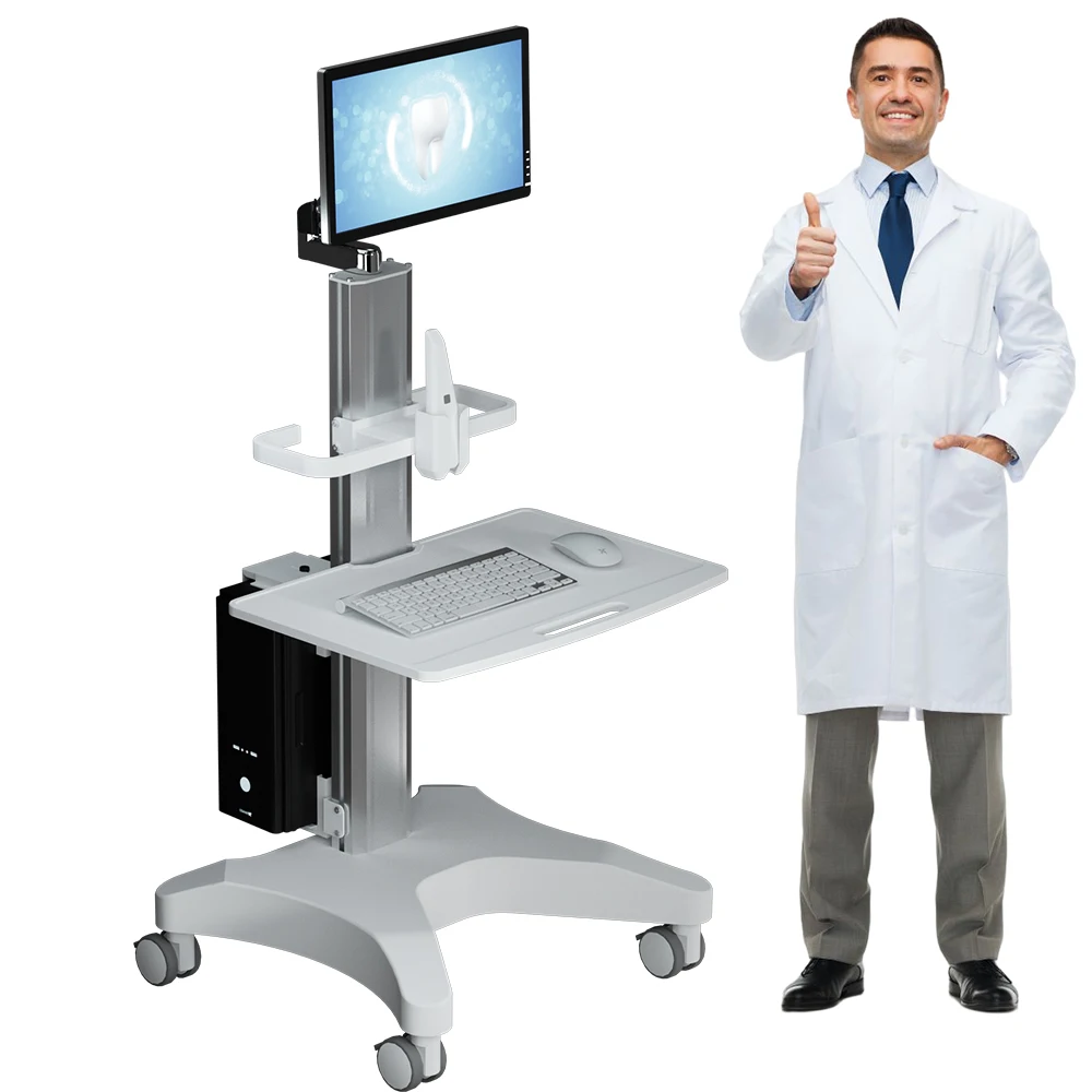 

Dental Clinic Cart with Adjustable Oral Scanner Holder & Monitor Mount | Wheeled Medical Trolley for Hospitals/Salons