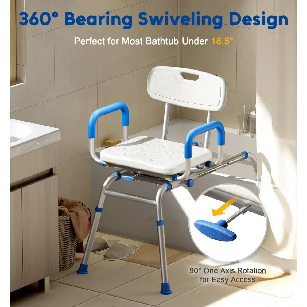 FSA/HSA Eligible Sliding Shower Chair with Extra-Wide 360° Swivel Seat  330lbs Tub Transfer Bench  Non-Slip & Padded Arms