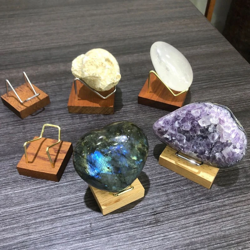 Wooden Display Stand Geode Minerals Relics Rocks Balls Holder Display Small Case Crystal Ball Stand Display Holder Gemstones