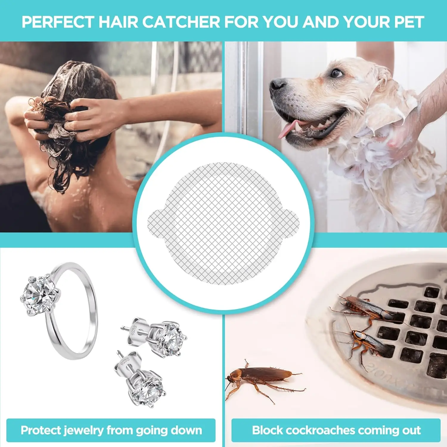 25 Pack Disposable Shower Drain Hair Catcher Mesh Peel Stick Strainers Prevent Clogs Waterproof Adhesive Covers Shower Bathtub view 2