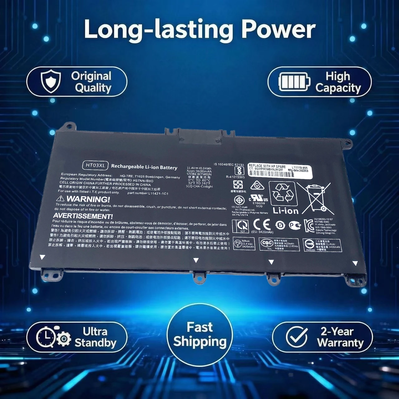 New Original Battery HT03XL For HP Pavilion 15-CS0037T 14-CE0034TX 14-CE0025TU 250 255 G7 L11119-855 L11421-2C1 HSTNN-LB8M/DB8R