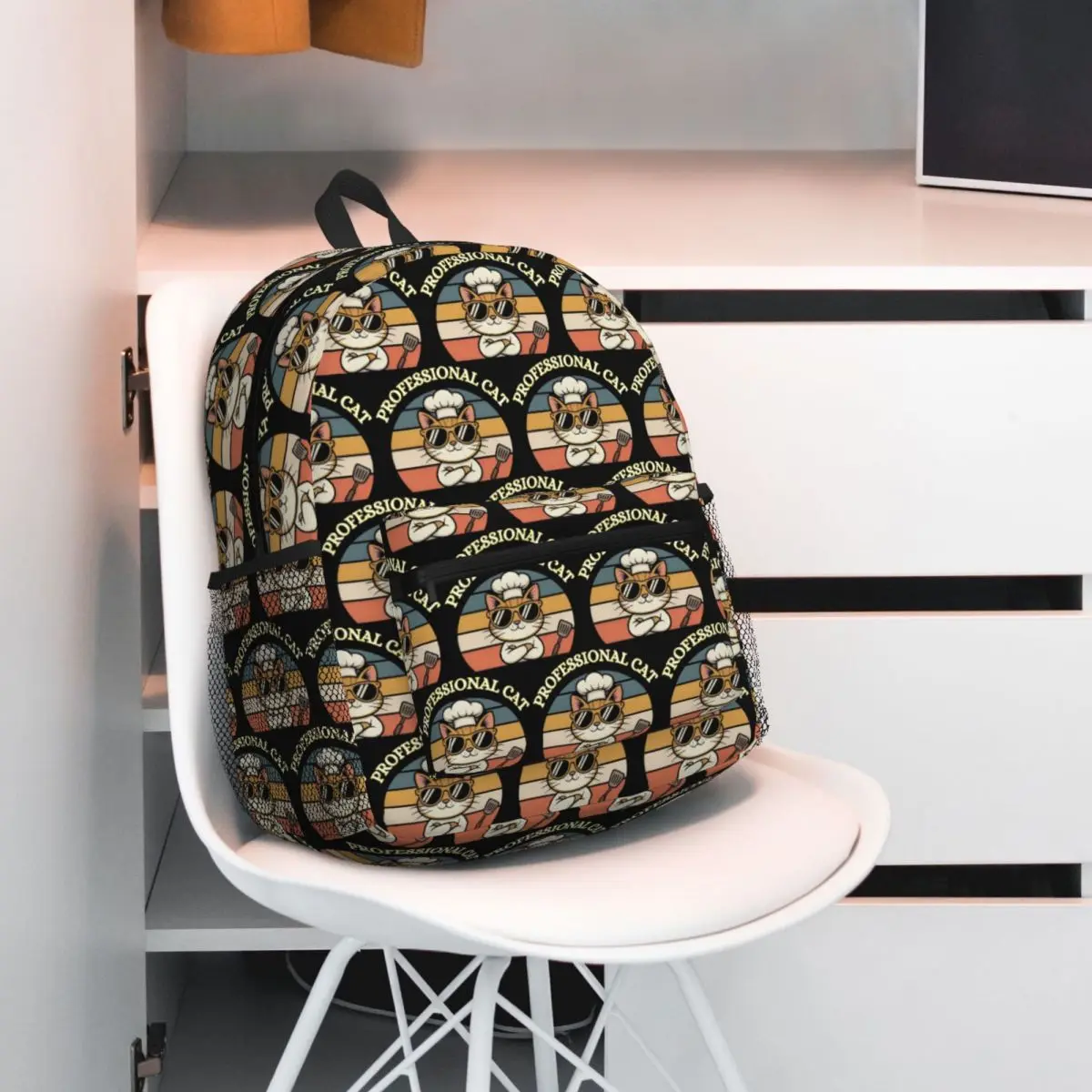 Professional Cat Chef Funny Cooking Backpack Daypack Large Capacity Children BookBag School Bag Shoulder Bags for Men Women