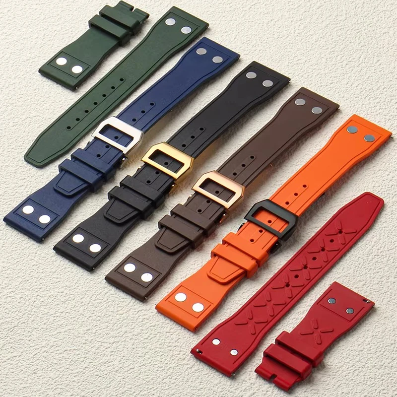 

Мягкий ремешок для часов из фторкаучука FKM (натуральный каучук) для IWC, 20 мм, 21 мм, 22 мм, для моделей Big Pilot, Portofino, TOP GUN, с заклепками