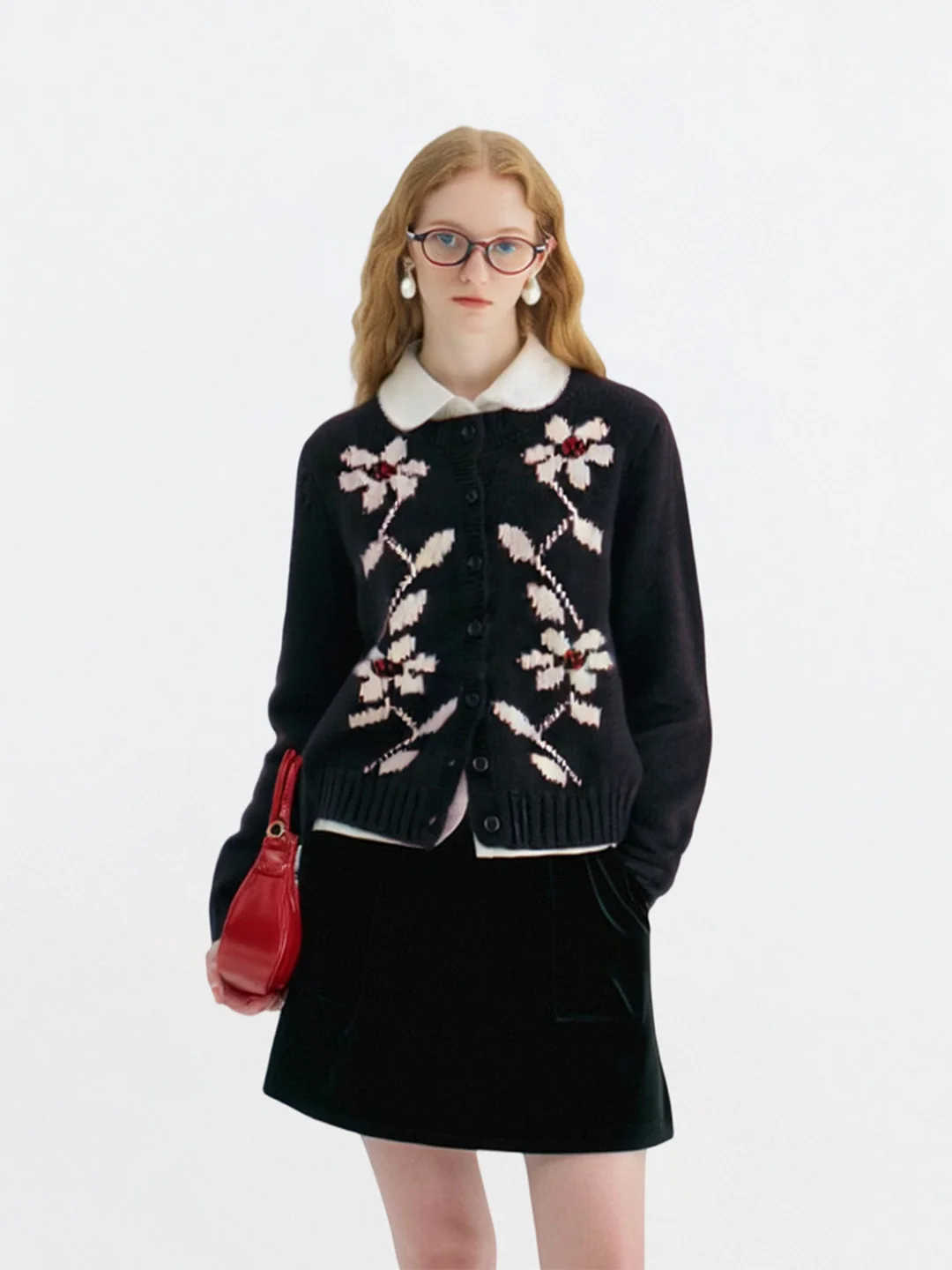 

AHMI "Playful Soft Words" Floral Pattern Decorative Knitted Sweater Women's Winter Girl Sweet Flexible Open Cardigan