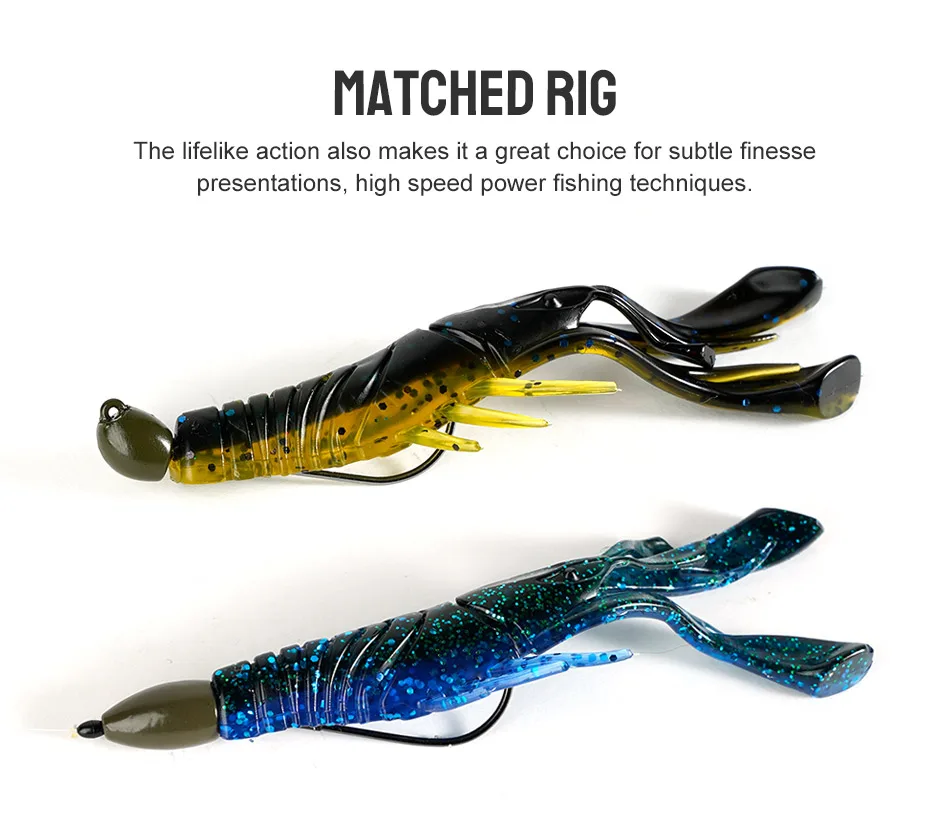 Dyy-Soft Silikon Swimbait Angel köder, Garnelen, Kunst köder, Bass Finesse Angel köder, Kicker Craw, 10,5 cm, 8,8g, 6 Stück – Detail 5