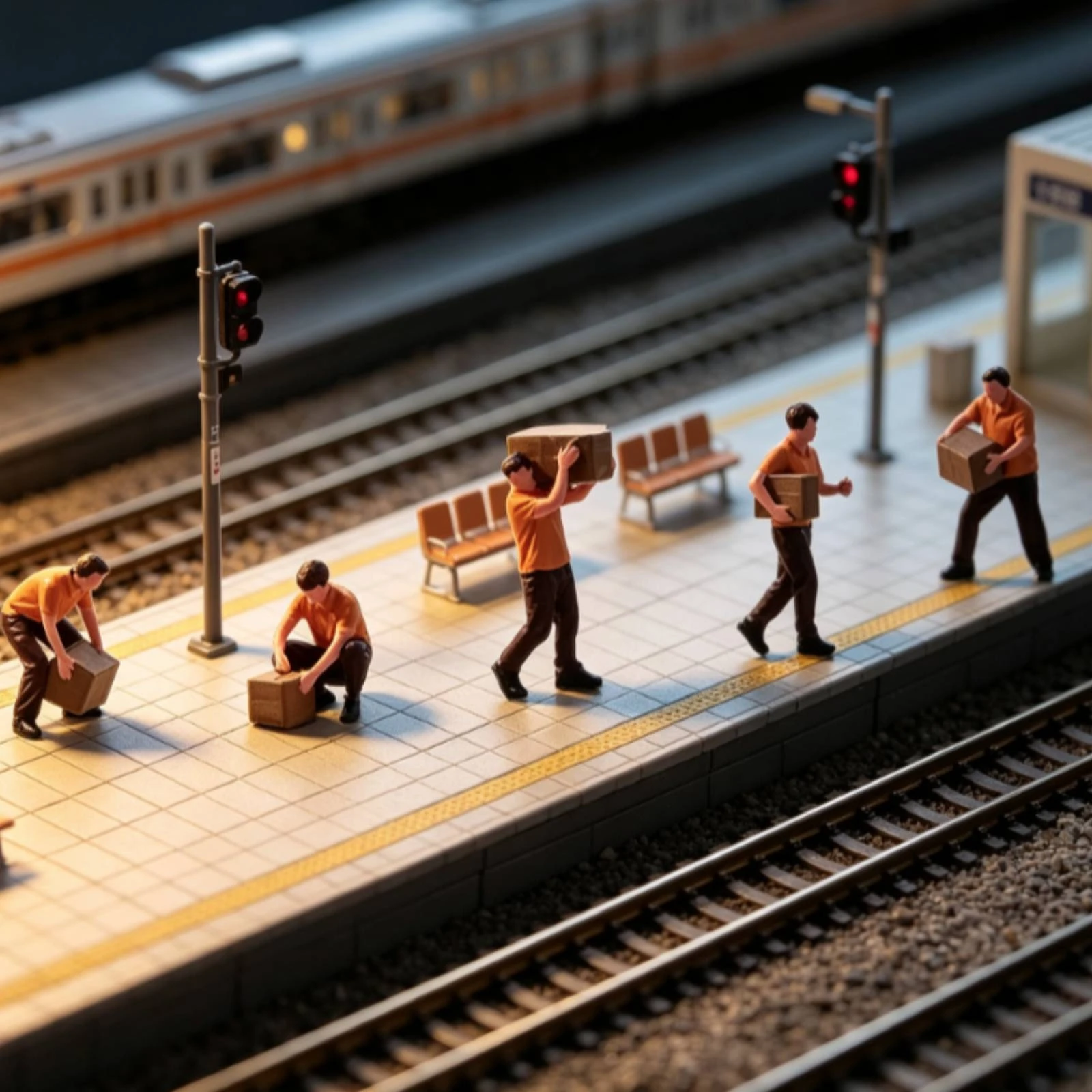 5 Pieces Miniature Figure with Parcel Box Hand-Painted Delivery Worker Figure for Diorama Builders, Desk Display