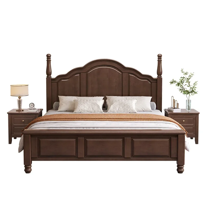 American Country Modern Simple Double Bed 1.5 m 1.8 m Queen Soft Bed Made Rubber Wood Solid Wood Factory Outlet Bedroom Bed