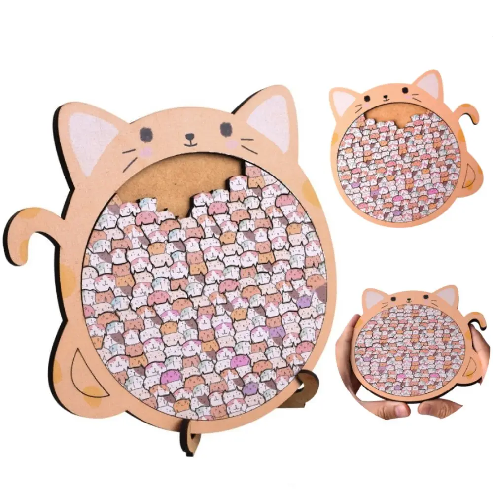 

Creative Big Mouth Wooden Puzzle Home Decor Challenging Cat Jigsaw Cartoon Animal Cat-Shaped Puzzle Children