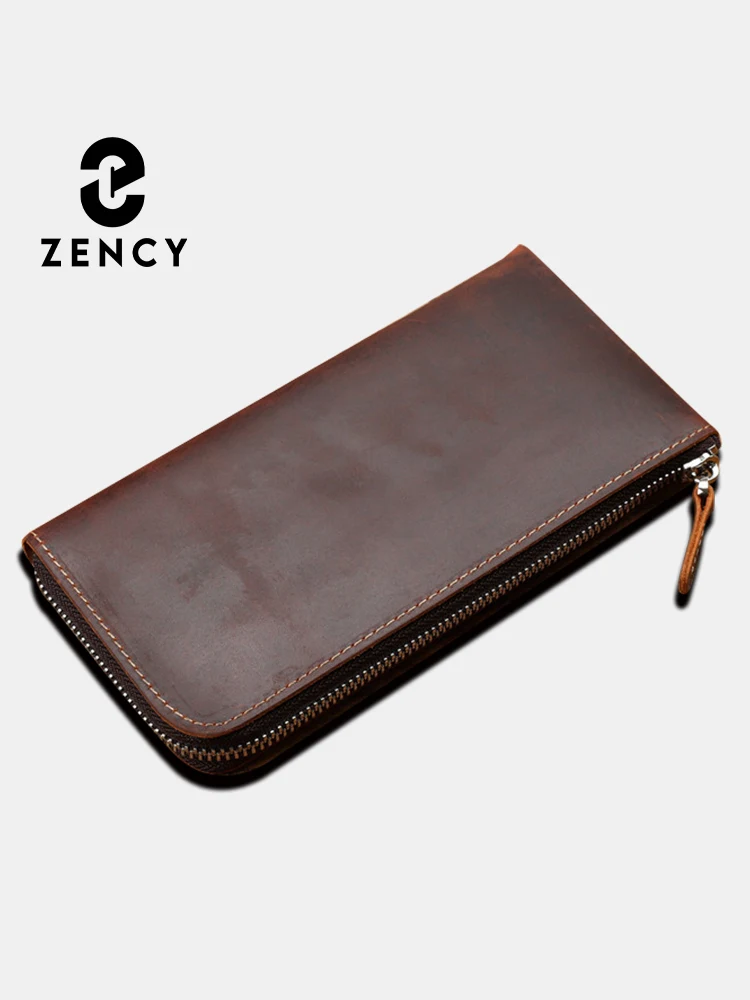 Zency New Purse Genuine Leather Long Wallet Cowhide Clutch Multifunction Multiple Card Slots Holders Bags Coin Bag Unisex