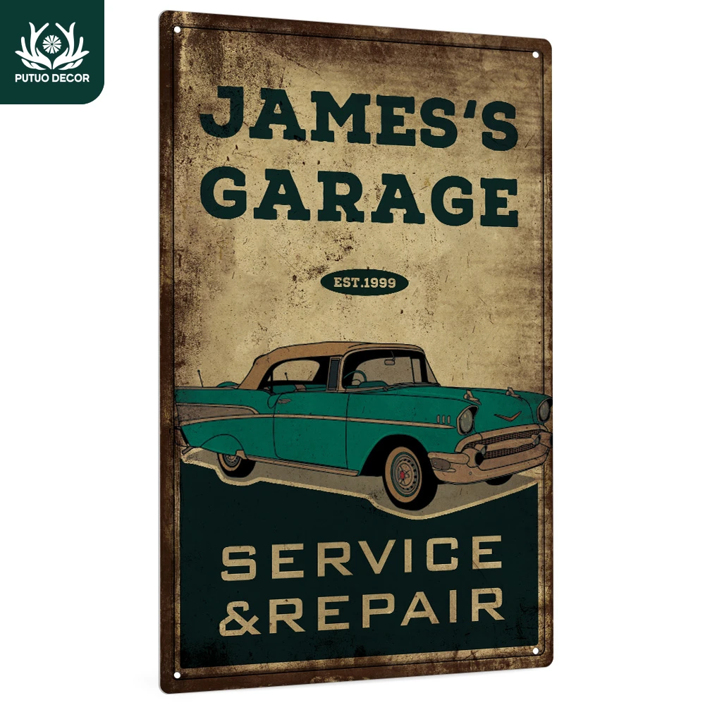 

Putuo Decor 1pc Custom Metal Tin Sign, Your Text Garage Service & Repair, Wall Art Decoration for Home Farmhouse Garage