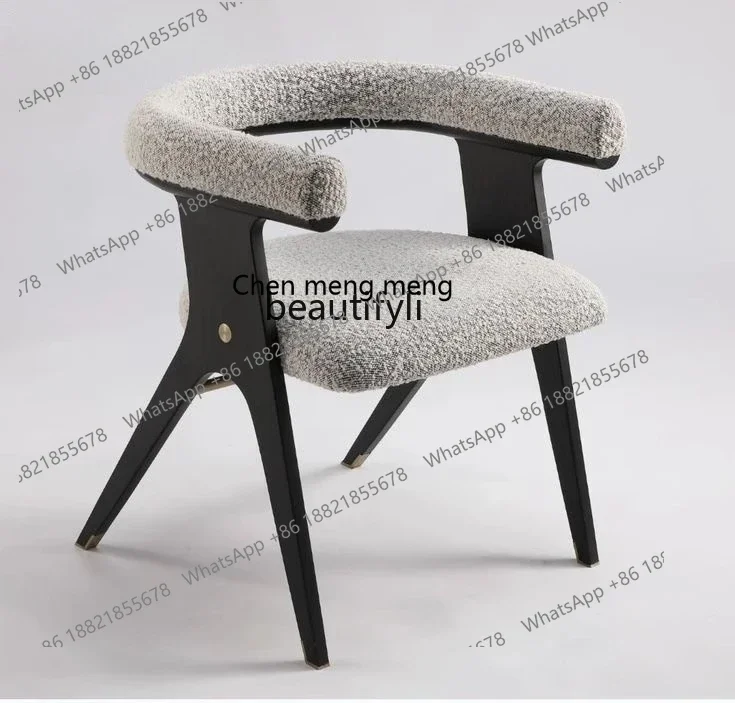 New arrive Nordic solid wood lamb wool fabric dining chair home armrest book chair designer hotel model room reception negotiati