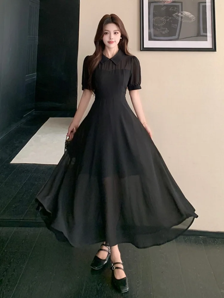 

Elegant Short Sleeve Summer Dress for plus Size Women Hepburn Style Breathable Comfortable A-Line Long Dress Versatile for Va...