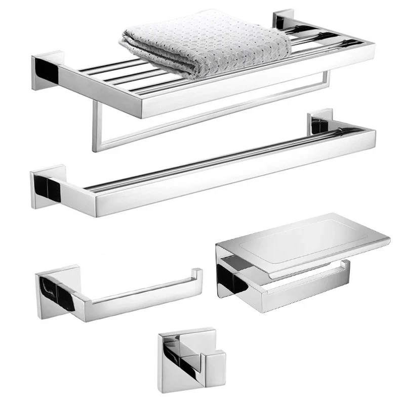 Chrome Polished Bathroom Hardware Mirror Chrome Polished Towel Rack Toilet Paper Holder Towel Bar Hook Bathroom Accessories