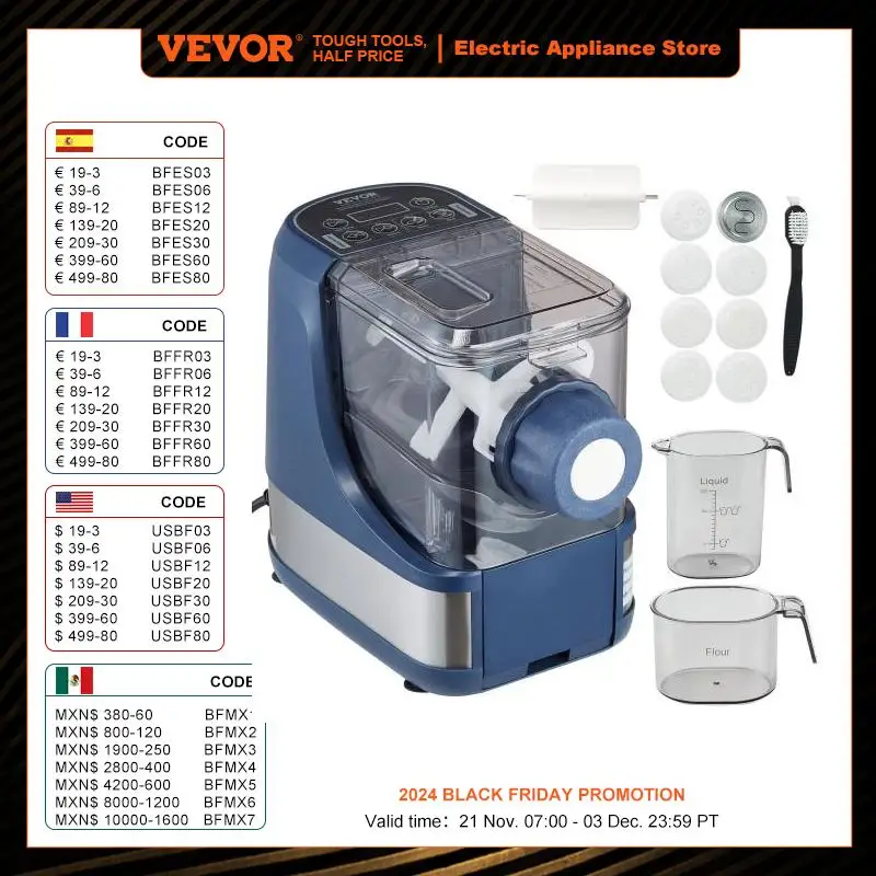 VEVOR Electric Pasta Maker 150W Automatic Noodle Maker Machine with 4 Intelligent Modes 500g Flour Capacity Pasta Maker Machine 