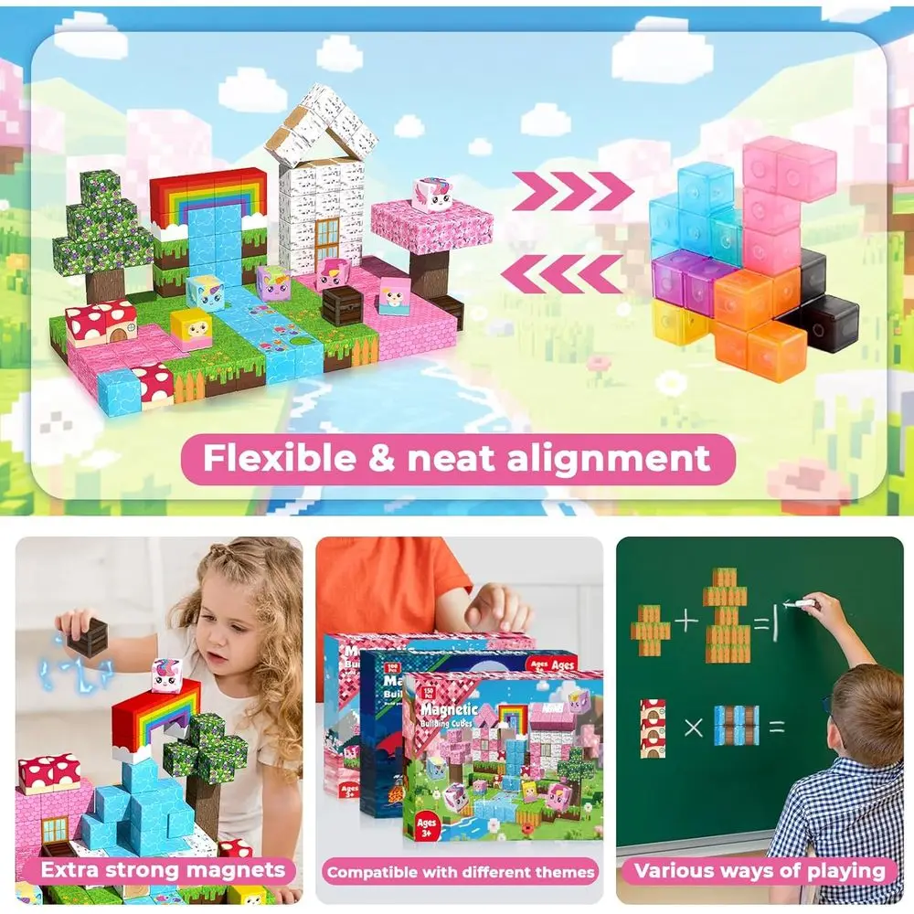 Unicorn Themed Magnetic Building Blocks - 150-Piece Educational STEM Toy for Kids, Strong Magnets, Sensory Play, Ideal Gift for