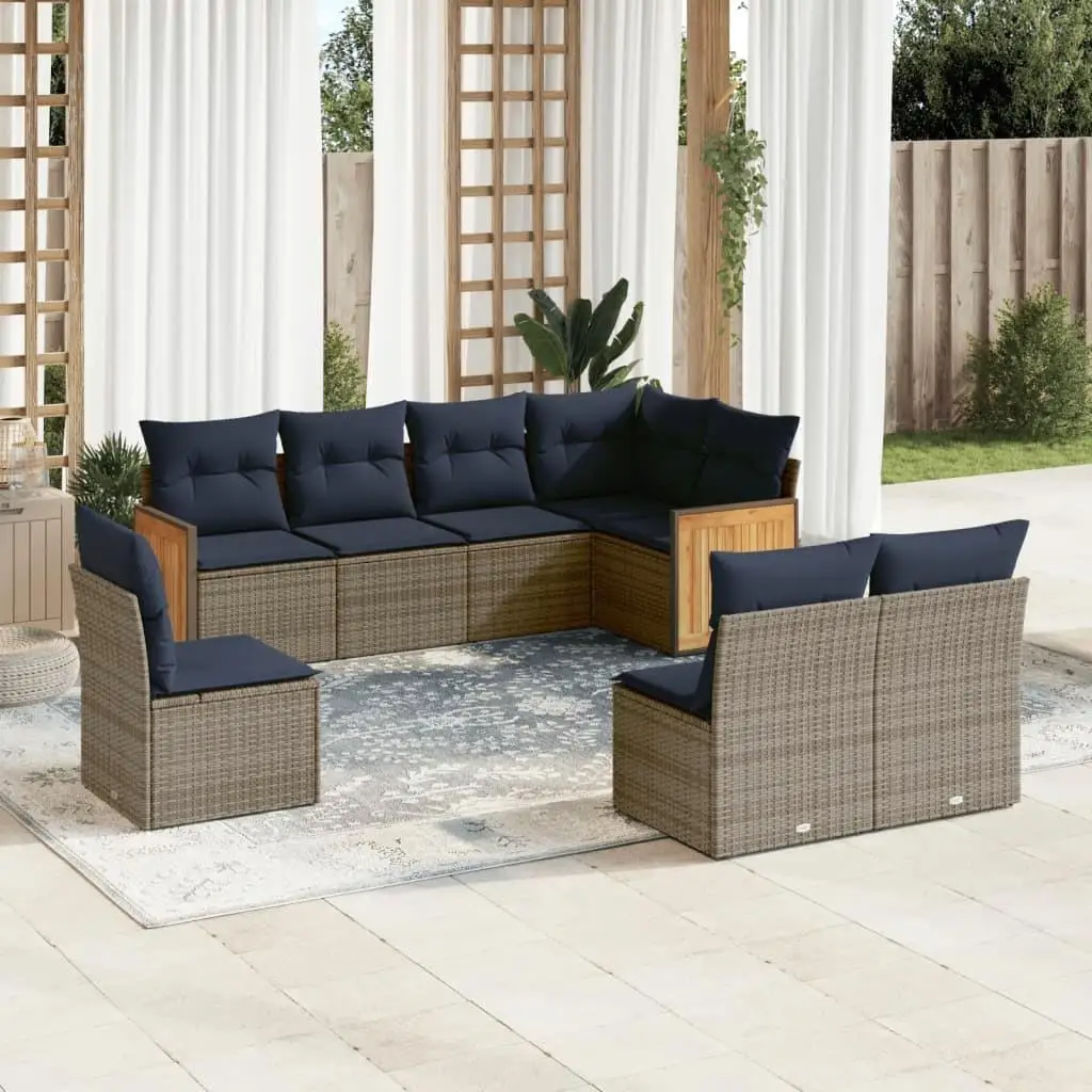 

8 Piece Gray Poly Rattan Patio Sofa Set with Cushions Outdoor Furniture Garden Lounge Seating