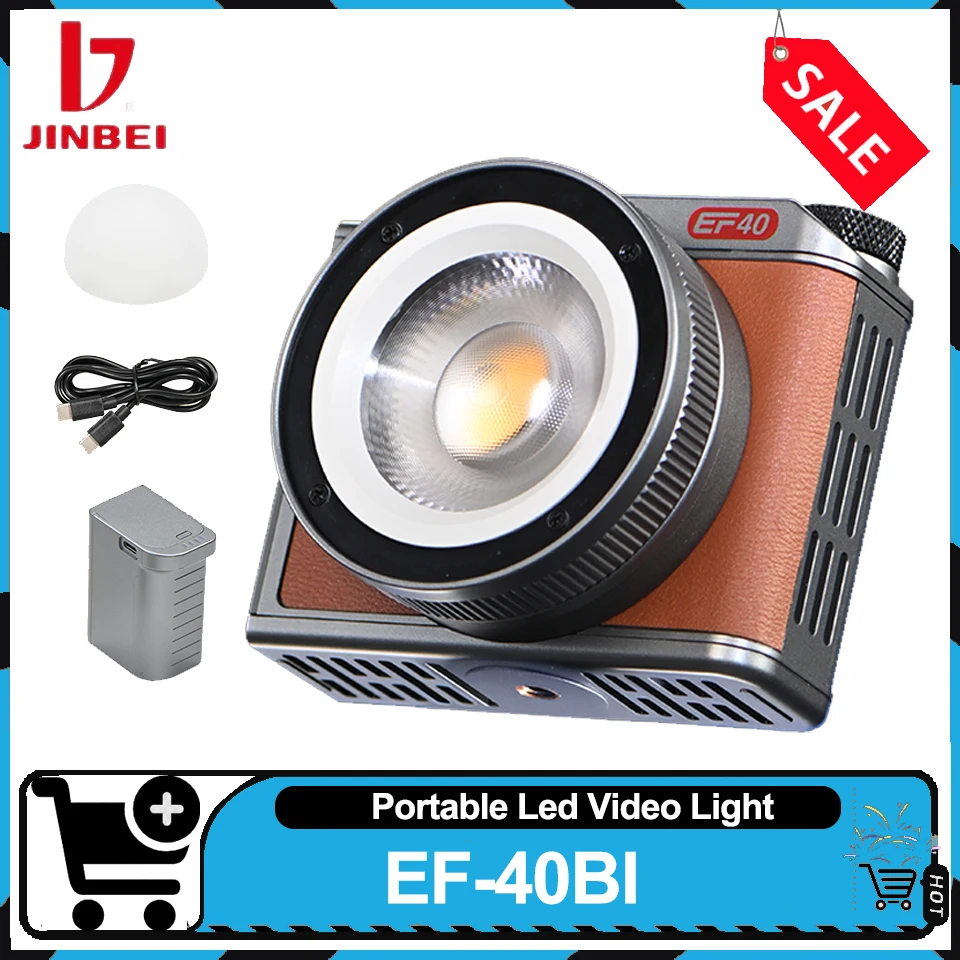 JINBEI EF40BI Luz de vídeo LED portátil 40W 2700-6500K Luz de bolso bicolor para criação de vídeo de transmissão ao vivo