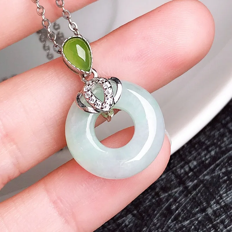 New 2026 S925 Sterling Silver Inlaid Natural Jadeite Safety Buckle Pendant Versatile Women Necklace Jewelry Gifts