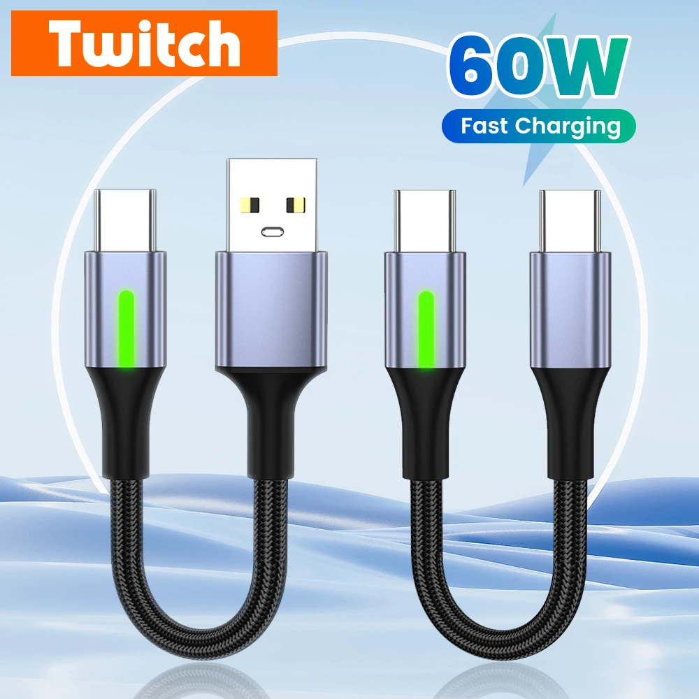 

Кабель USB Type-C на USB Type-C 60 Вт для быстрой зарядки, для повербанка, кабель для передачи данных USB Type-C для iPhone 15 16 Samsung, короткий кабель 0,25 м/0,5 м