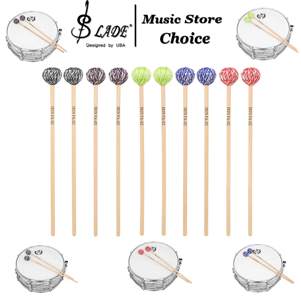 IRIN 1 Pair Mallets with Wool Rubber Core Marimba Mallets Birch Handle Round Head Versatile Soft-Hard Tone for Marimba/Xylophone