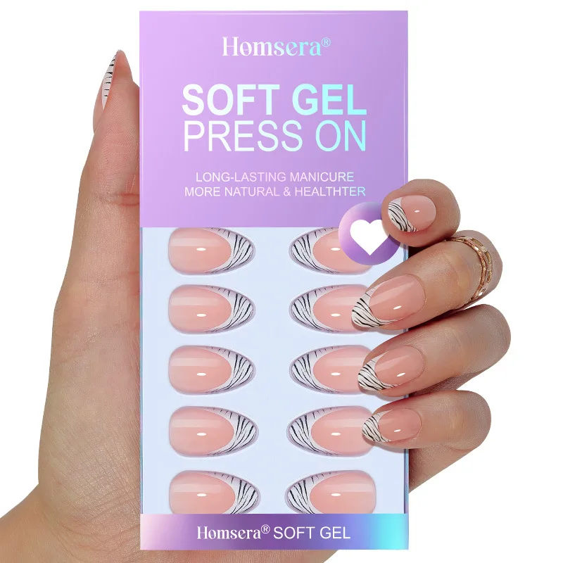 

32 шт. французских накладных ногтей с леопардовым принтом, короткие, в форме миндаля, самоклеящиеся, высококачественные накладные ногти