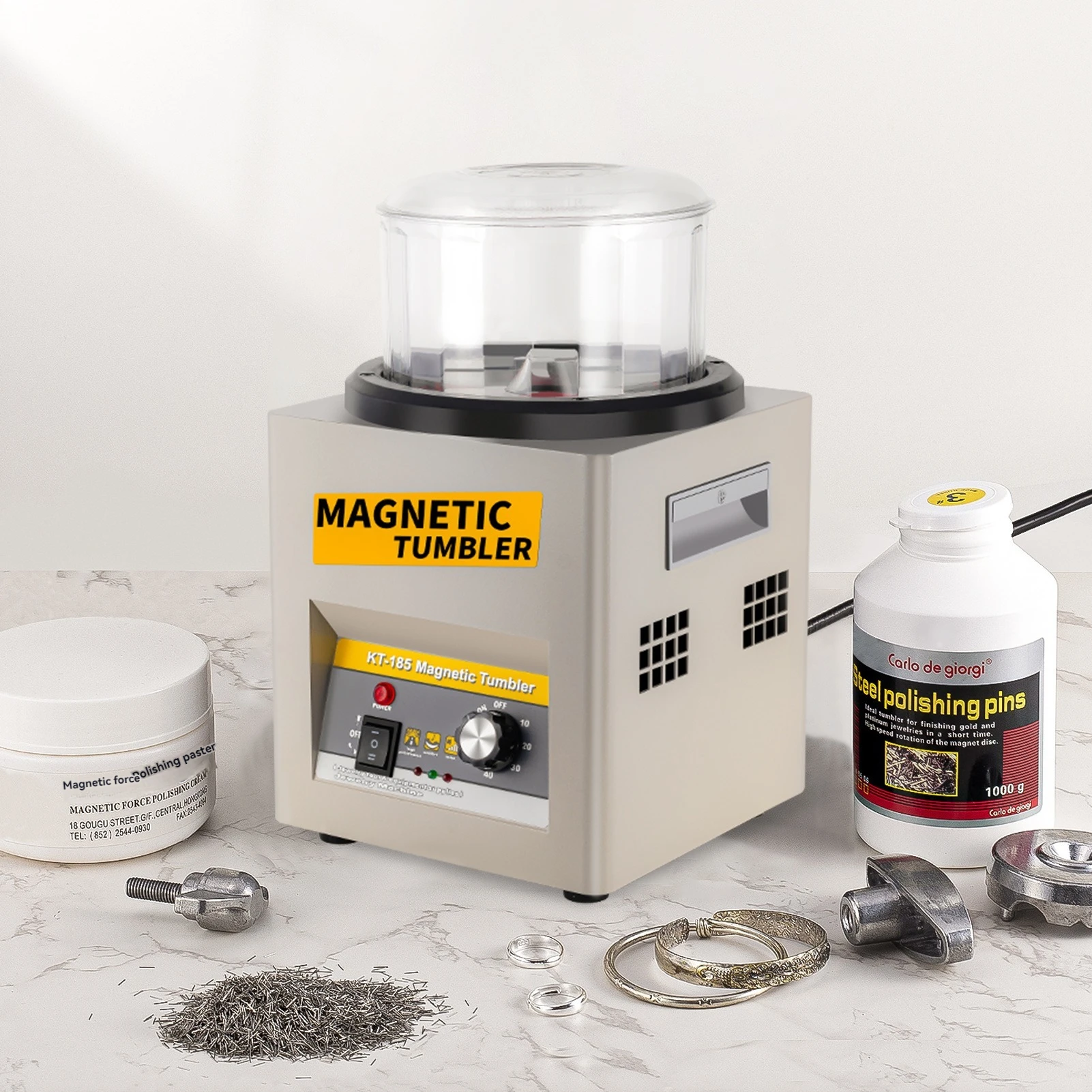 

Jh-185 Magnetic Tumbler Jewelry Polisher 180mm 2000 Rpm Finisher 7.3 Inch Magnetic Polisher With Adjustable Speed For Jewelry
