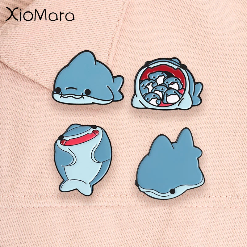 Cute Shark Enamel Pins Cartoon Marine Animal Funny Big Shark Full of Baby Sharks Brooches Lapel Badge Fashion Jewelry Gifts