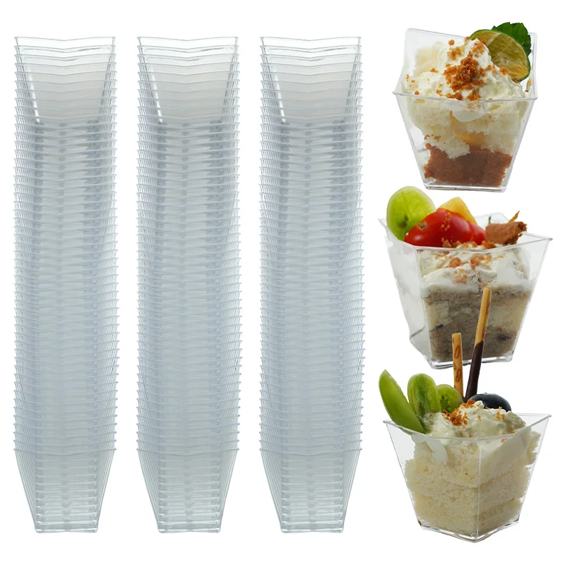 50/100pcs Square Mini Dessert Cups, Transparent Parfait Appetizer Dessert Cups, Suitable For Tasting Party Wedding Birthday