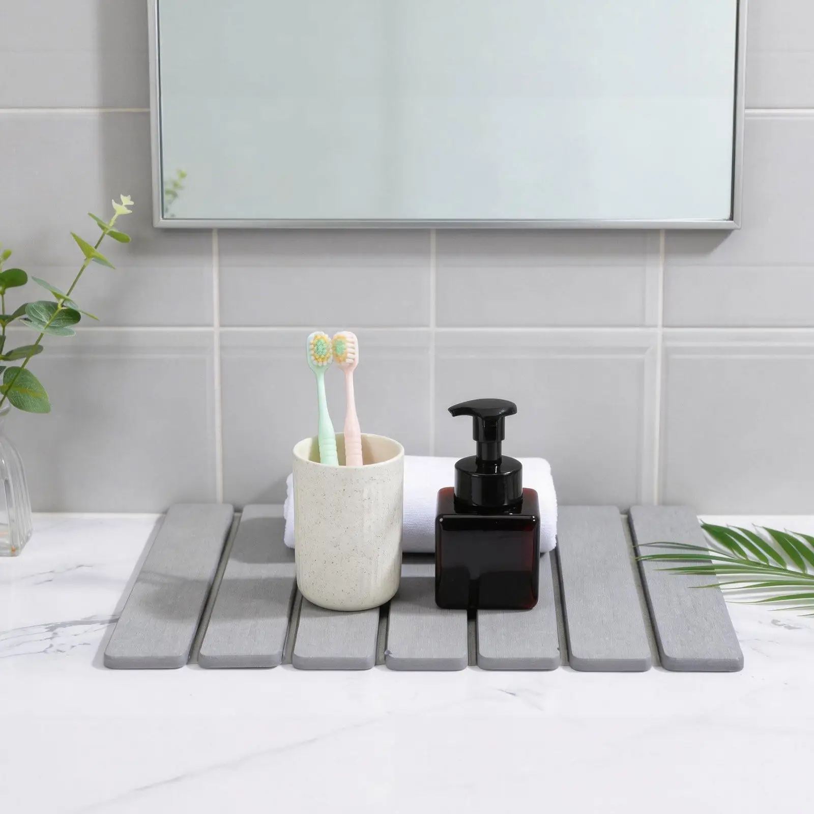 

Diatom Kitchen Drying Mat Foldable Absorbent Countertop Pad Quick Dry Dish Drainer Mat for Bowls Plates Cups Bottles