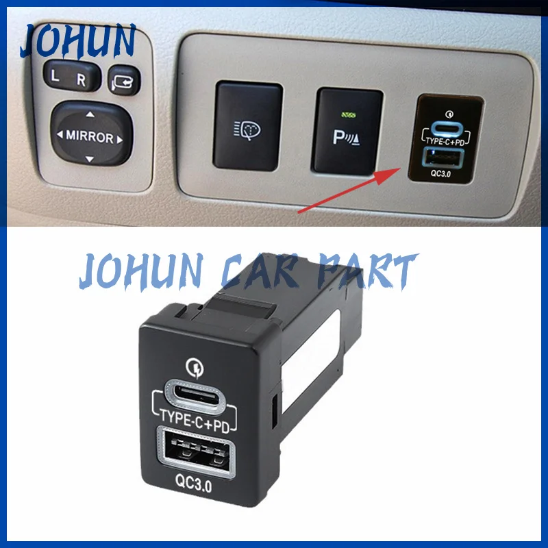 

Car Charger Dual QC3.0 USB Interface TYPE-C PD Dual Socket Blue Light for Toyota New High Quality Cars Accessories